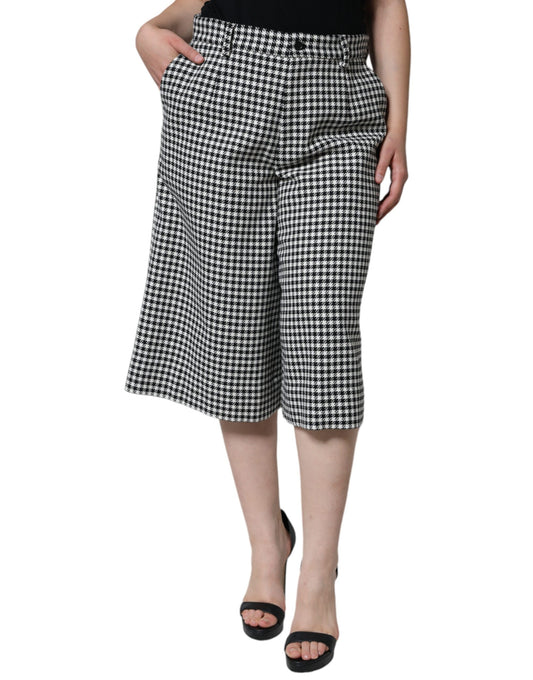  - Black White Houndstooth Cropped Wide Leg Pants