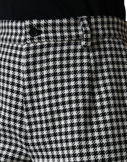  - Black White Houndstooth Cropped Wide Leg Pants