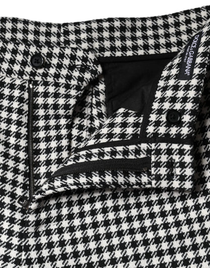  - Black White Houndstooth Cropped Wide Leg Pants