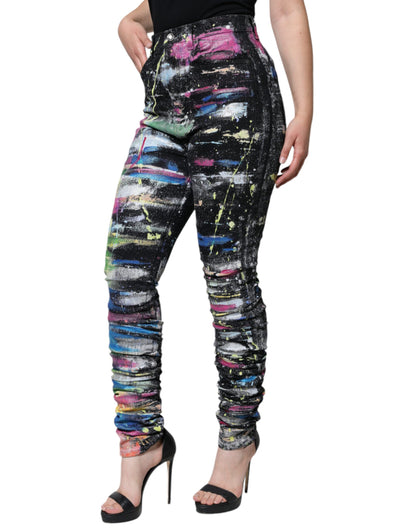  - Multicolor Splatter Paint Cotton Skinny Denim Jeans