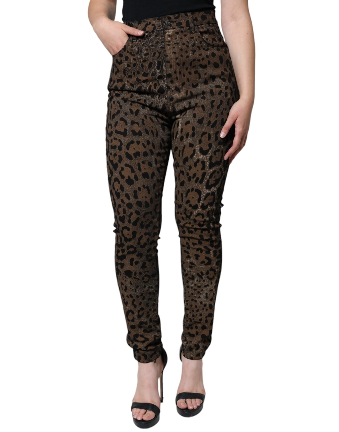  - Brown Leopard Cotton Skinny Denim Jeans