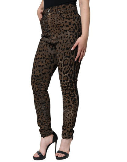  - Brown Leopard Cotton Skinny Denim Jeans