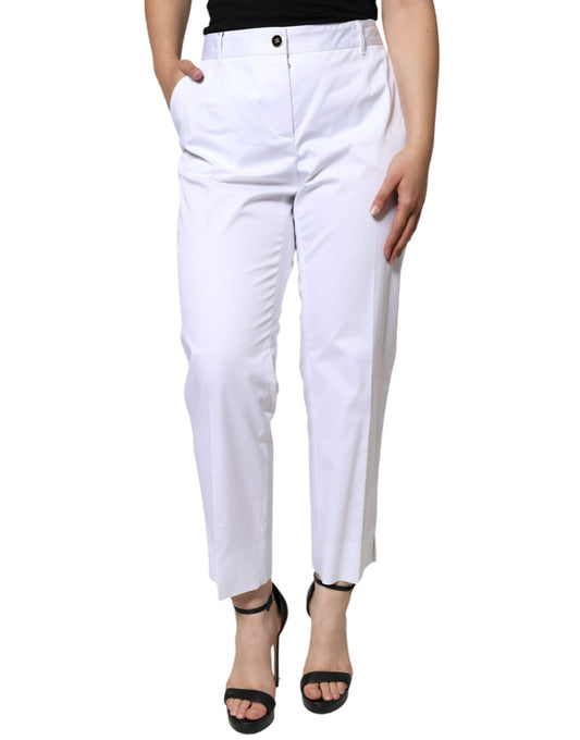  - White Cotton Mid Waist Tapered Denim Jeans