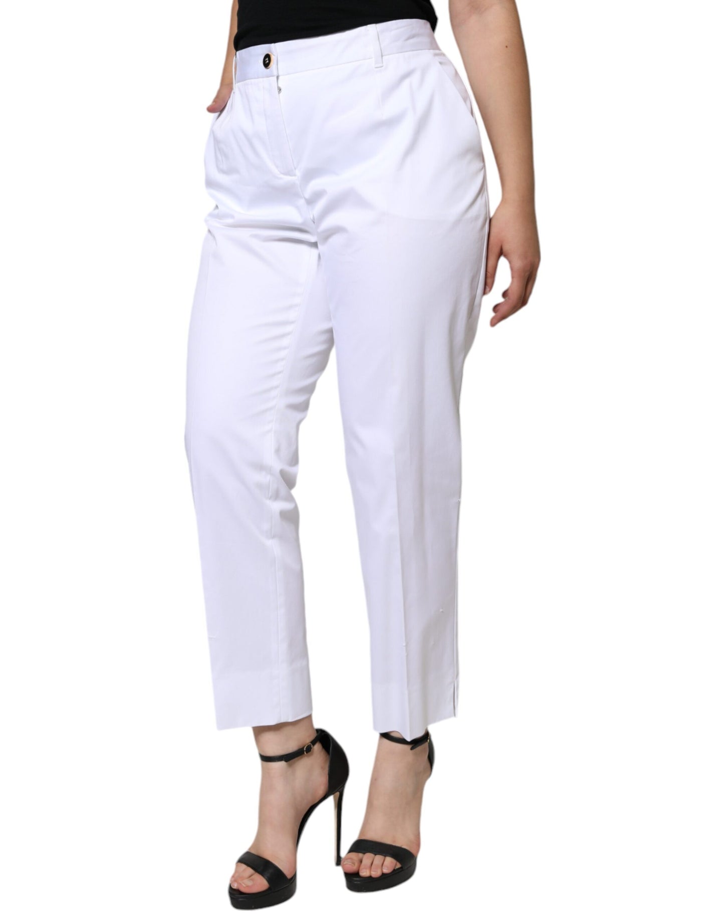  - White Cotton Mid Waist Tapered Denim Jeans