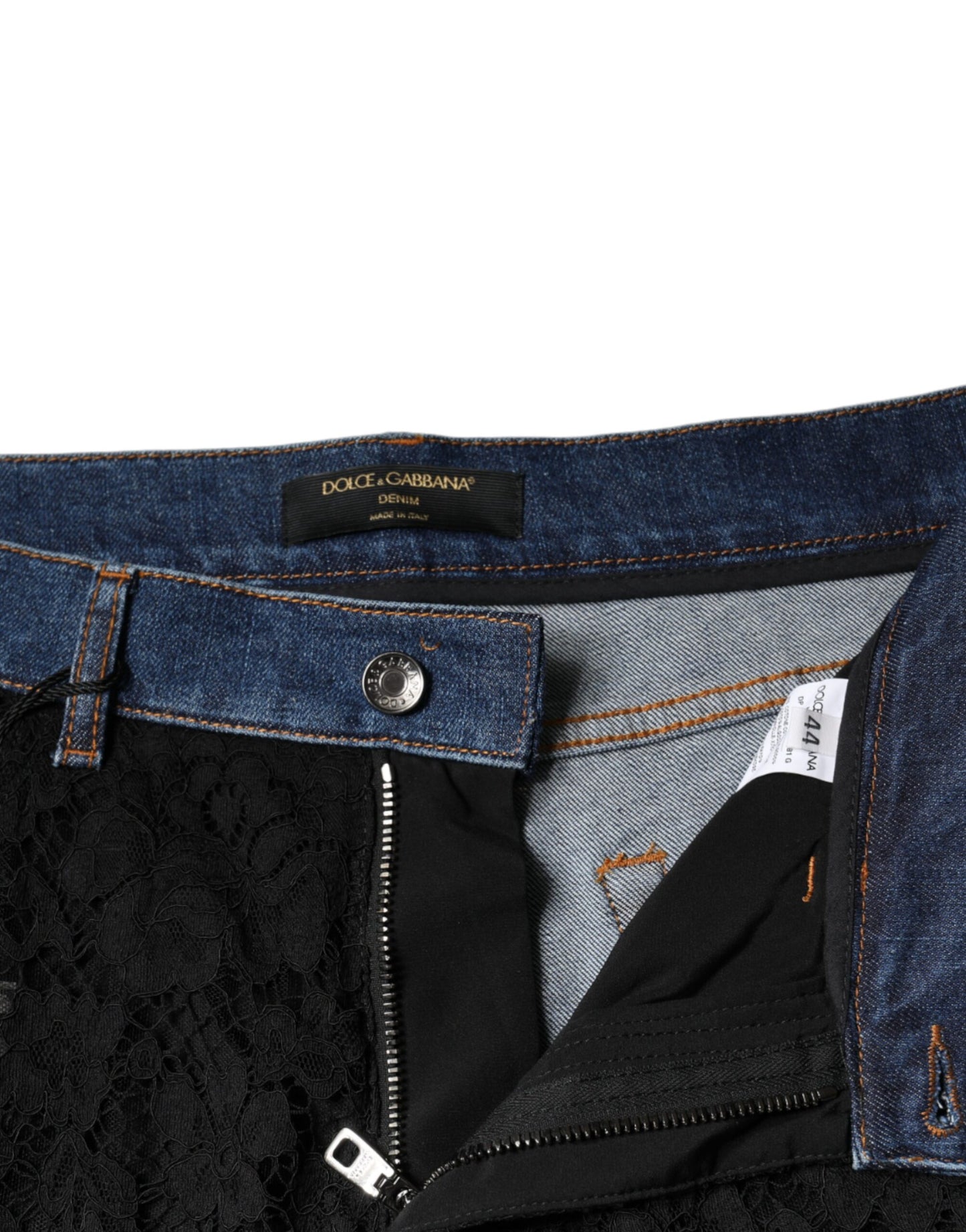  - Black Floral Lace Front Skinny Denim Jeans