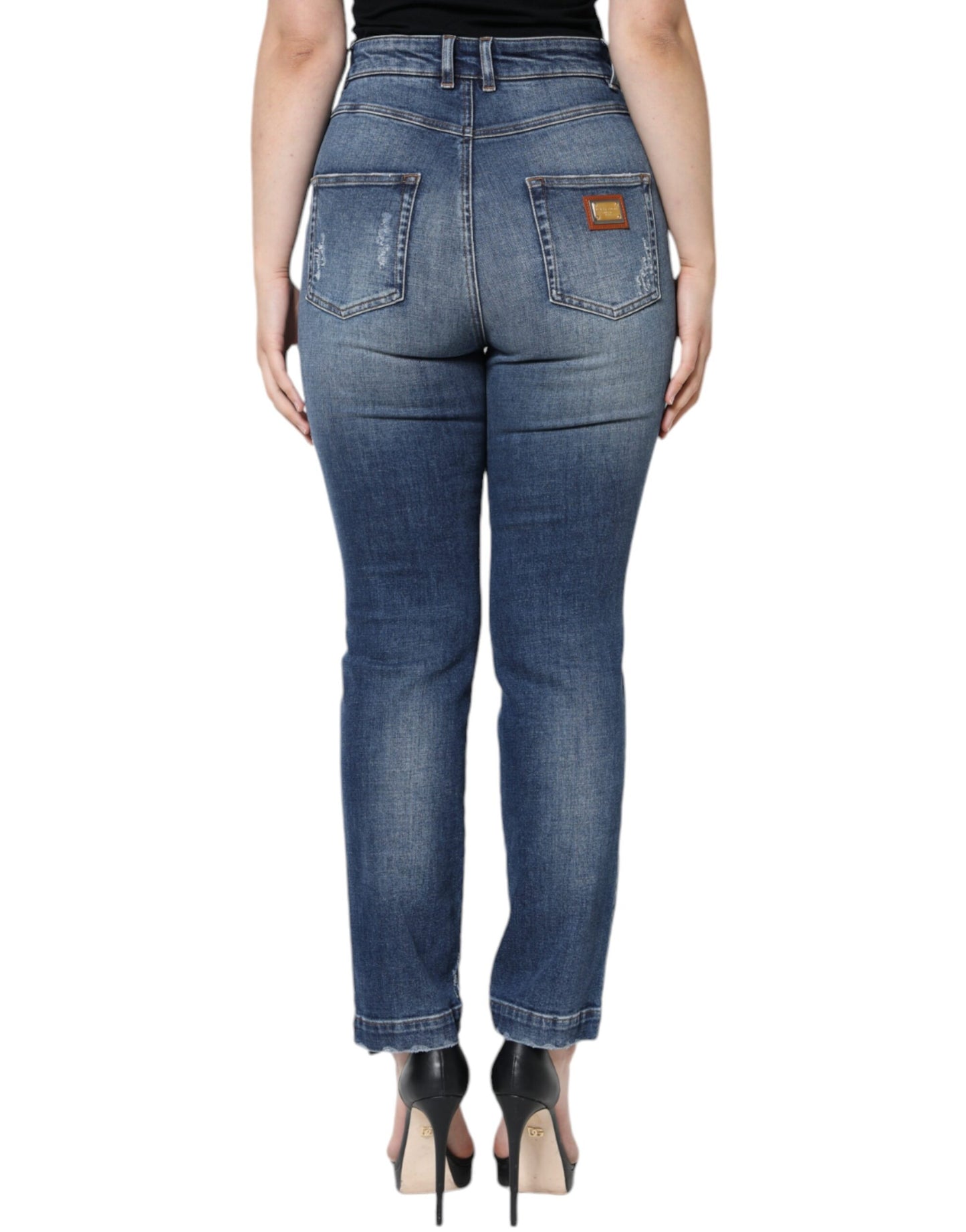  - Dark Blue Cotton Tattered Skinny Denim Jeans