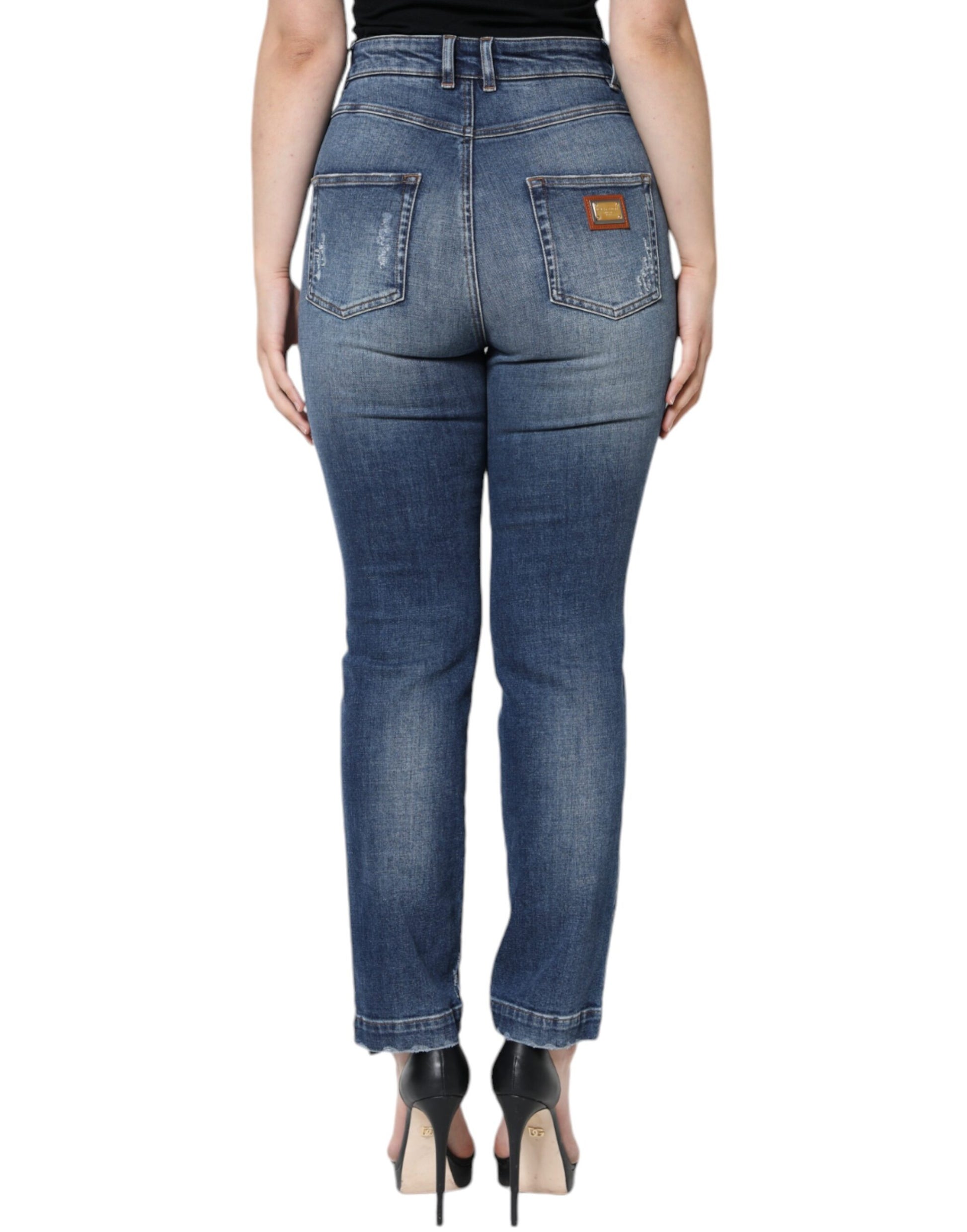 Dark Blue Cotton Tattered Skinny Denim Jeans