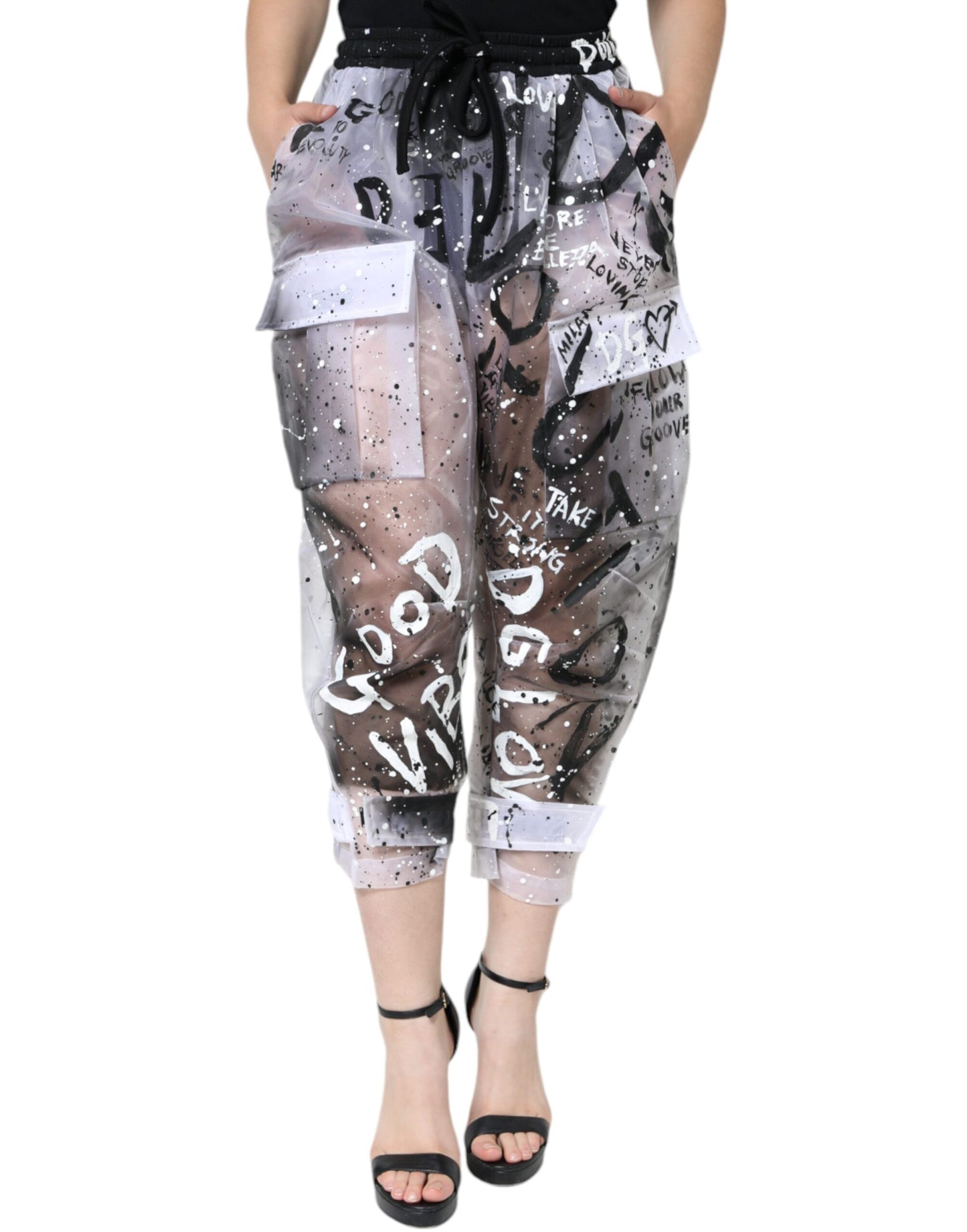  - White See Through Logo Cropped Cargo Pants