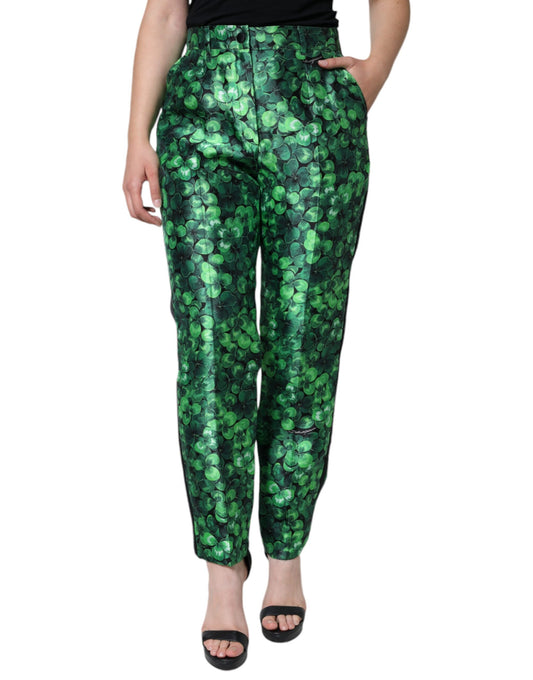  - Green Clover Silk Satin High Waist Tapered Pants