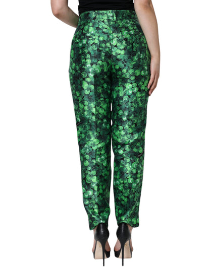  - Green Clover Silk Satin High Waist Tapered Pants