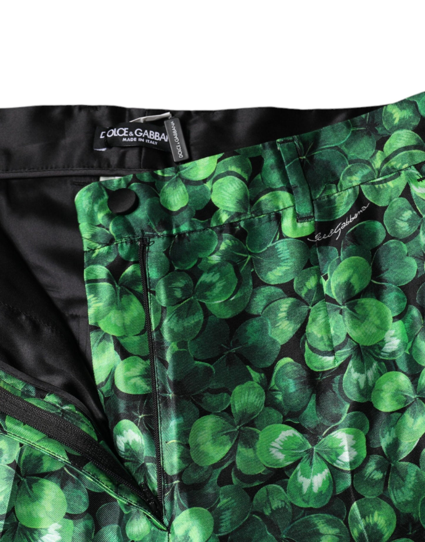  - Green Clover Silk Satin High Waist Tapered Pants