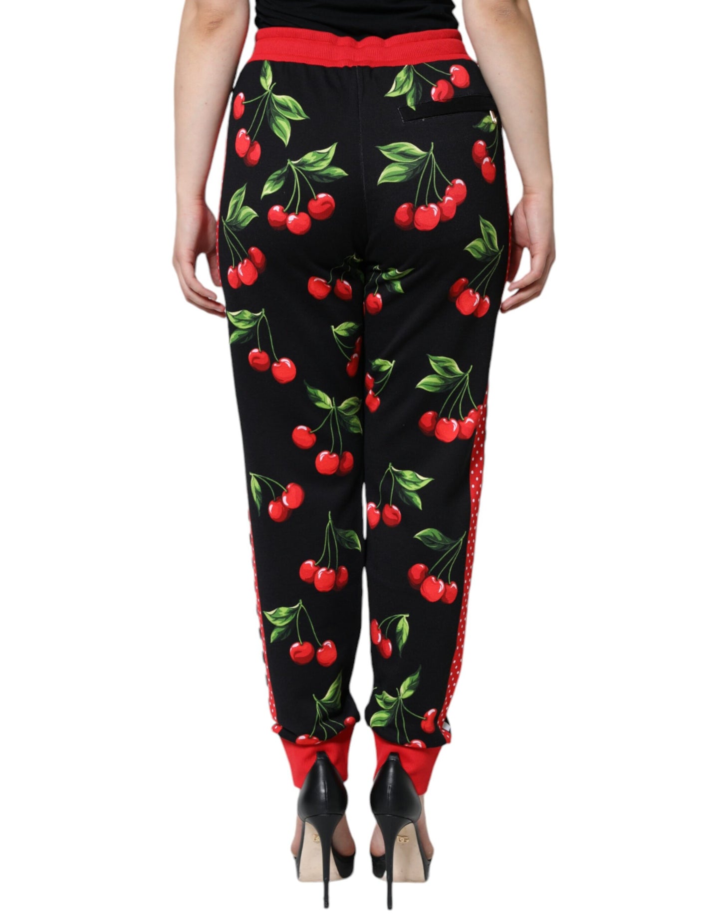  - Black Red Cherry Mid Waist Jogger Pants