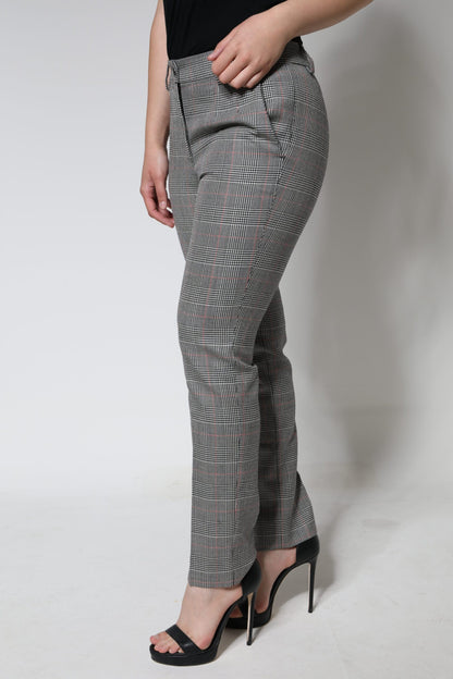  - Gray Plaid Wool Mid Waist Women Tapered Pants