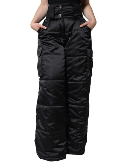  - Black Quilted High Waist Women Boot Cut Pants