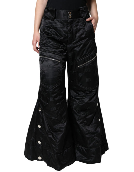  - Black Quilted High Waist Women Wide Leg Pants