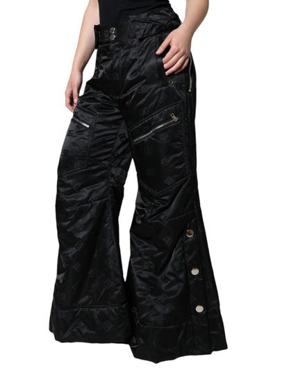  - Black Quilted High Waist Women Wide Leg Pants