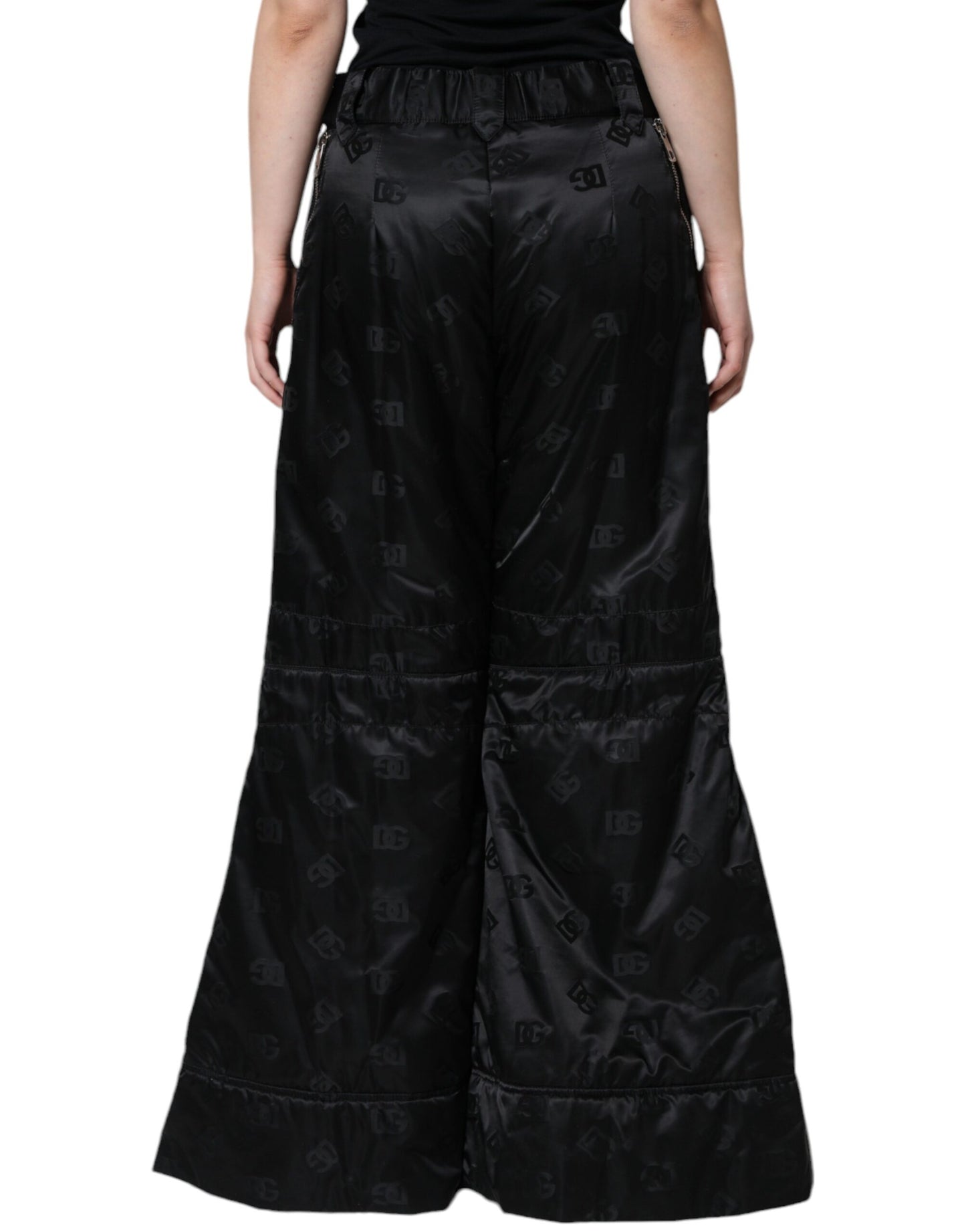  - Black Quilted High Waist Women Wide Leg Pants