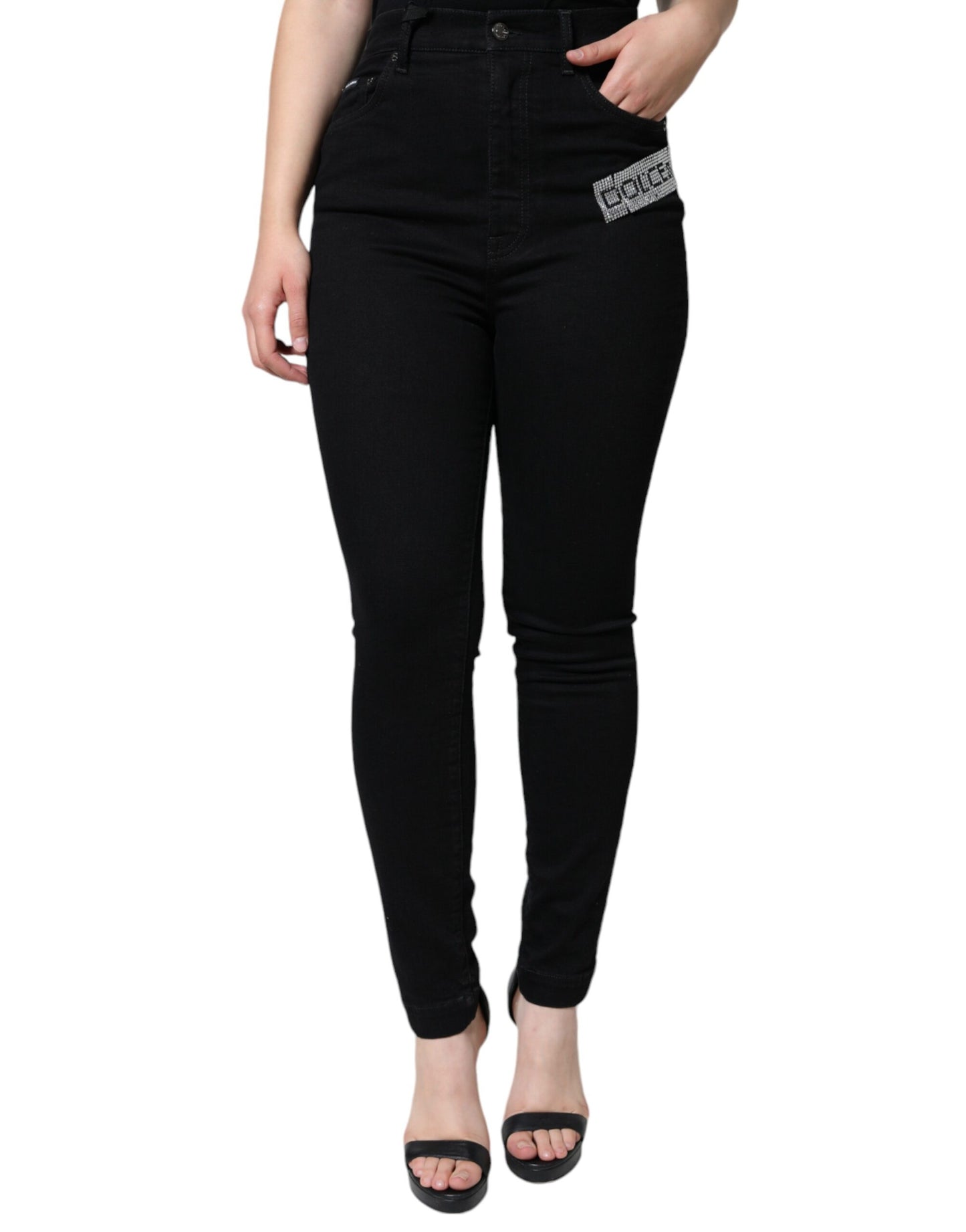  - Black Logo Mid Waist Skinny Denim Jeans