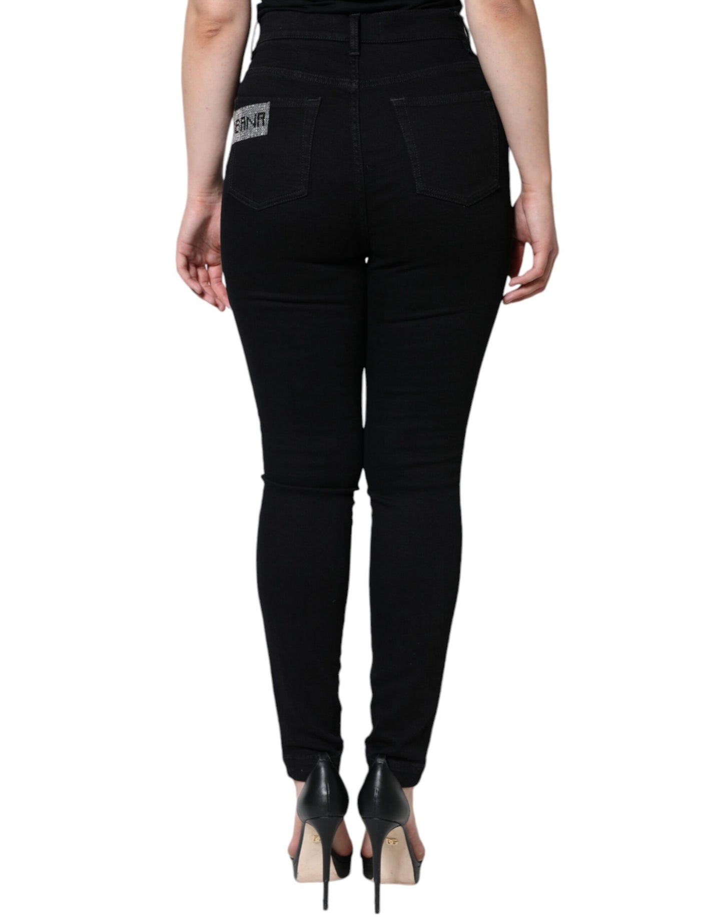  - Black Logo Mid Waist Skinny Denim Jeans