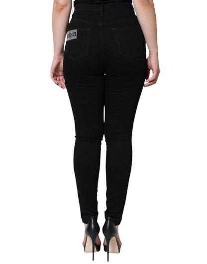  - Black Logo Mid Waist Skinny Denim Jeans