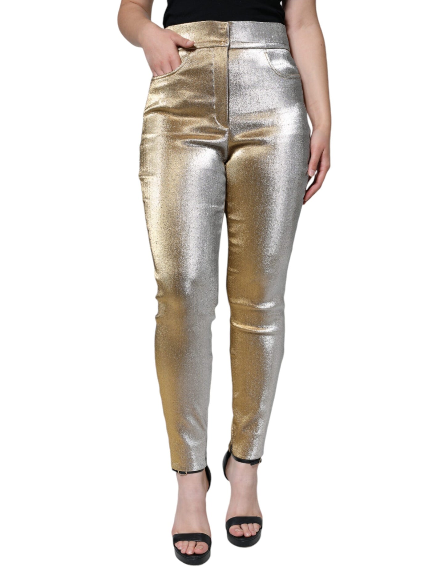  - Metallic Gold High Waist Skinny Pants