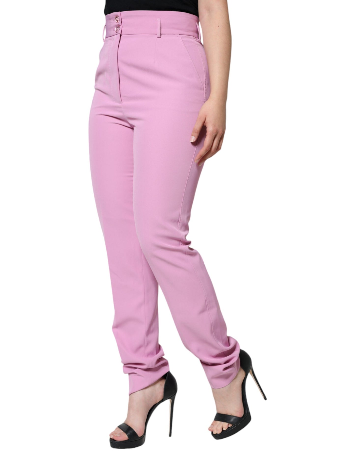  - Pink Polyester High Waist Women Tapered Pants