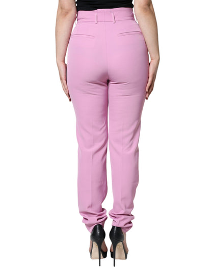  - Pink Polyester High Waist Women Tapered Pants