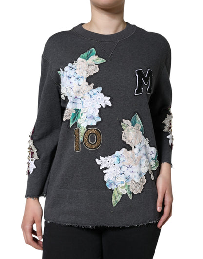  - Gray Hydrangea CollegeStudded Floral Sweater