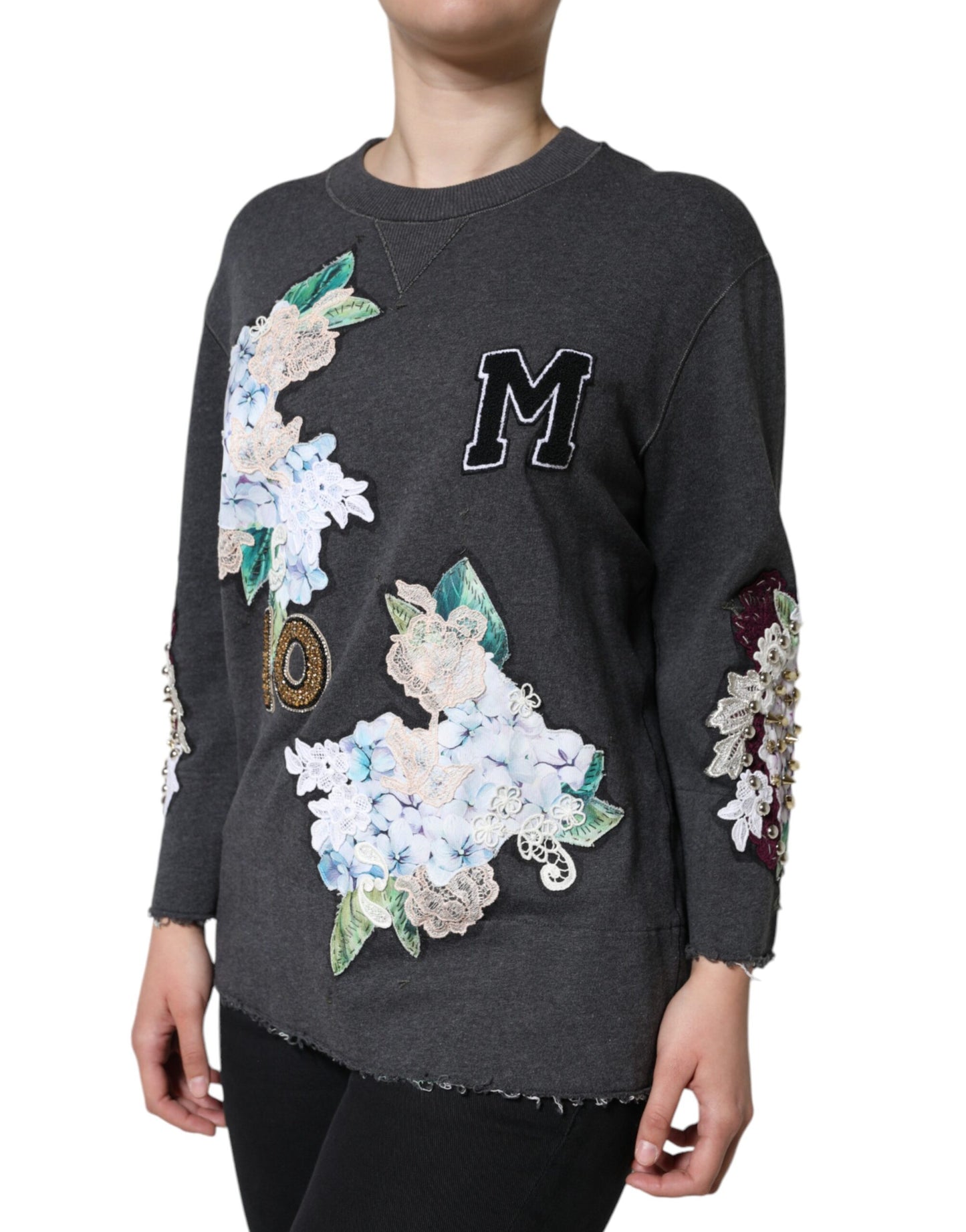  - Gray Hydrangea CollegeStudded Floral Sweater