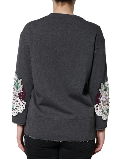  - Gray Hydrangea CollegeStudded Floral Sweater