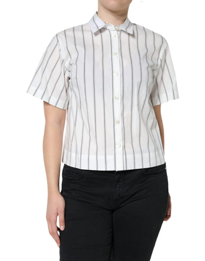  - White Striped Collared Short Sleeve Polo Top