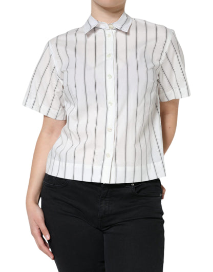  - White Striped Collared Short Sleeve Polo Top