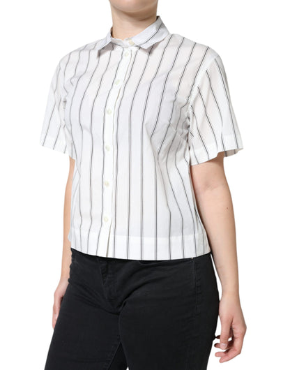  - White Striped Collared Short Sleeve Polo Top