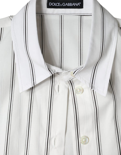  - White Striped Collared Short Sleeve Polo Top