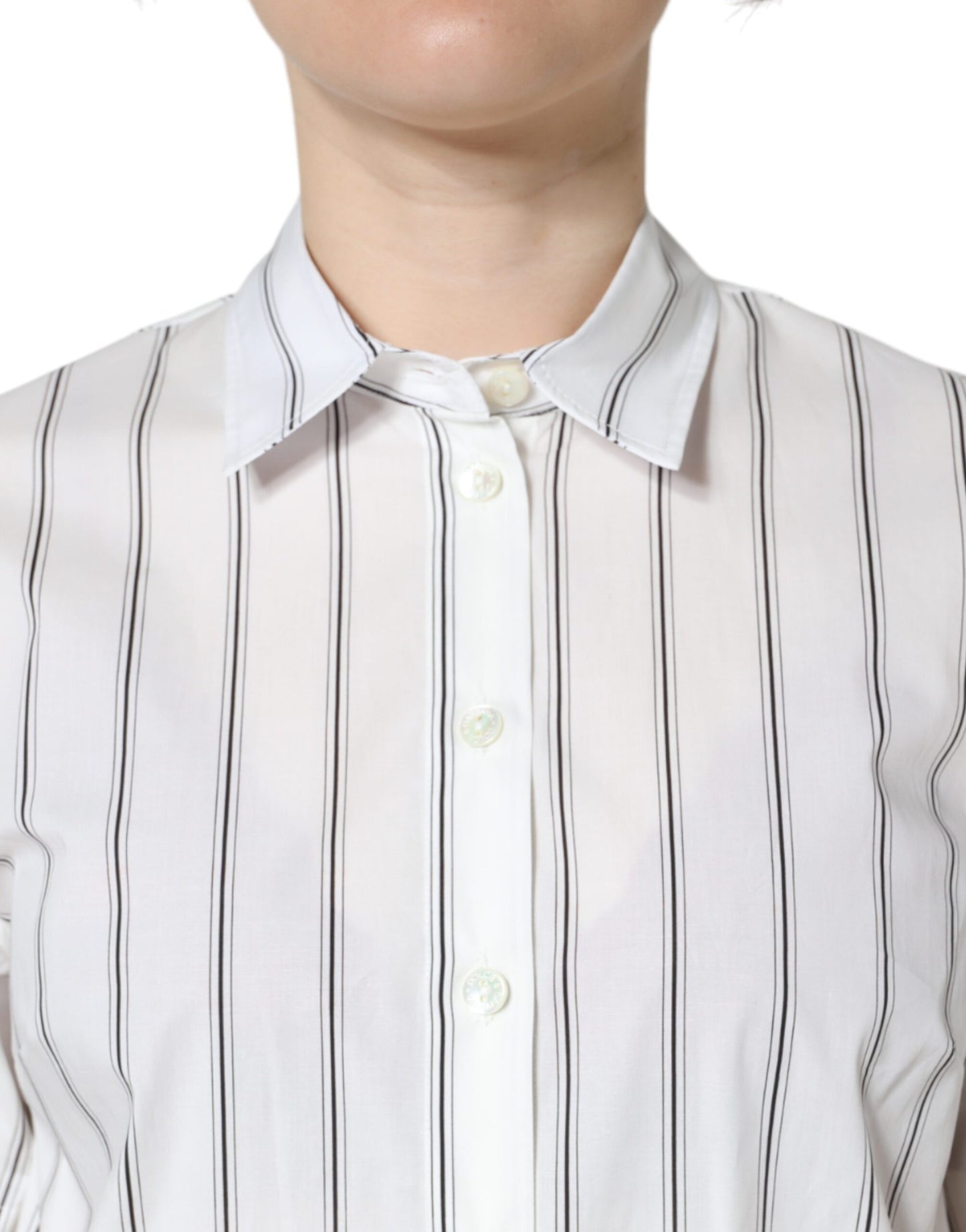  - White Striped Collared Short Sleeve Polo Top