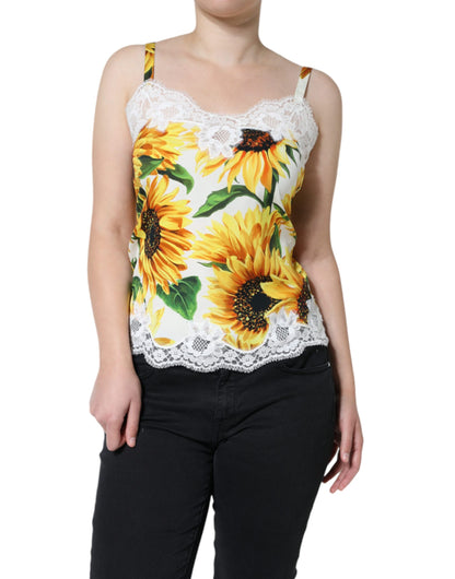  - White Silk Sunflower Lace Sleeveless Tank Top