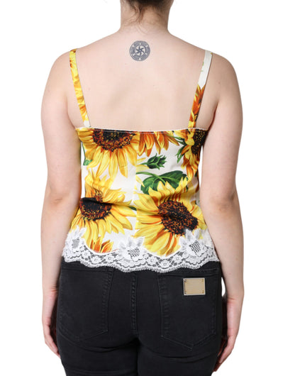  - White Silk Sunflower Lace Sleeveless Tank Top