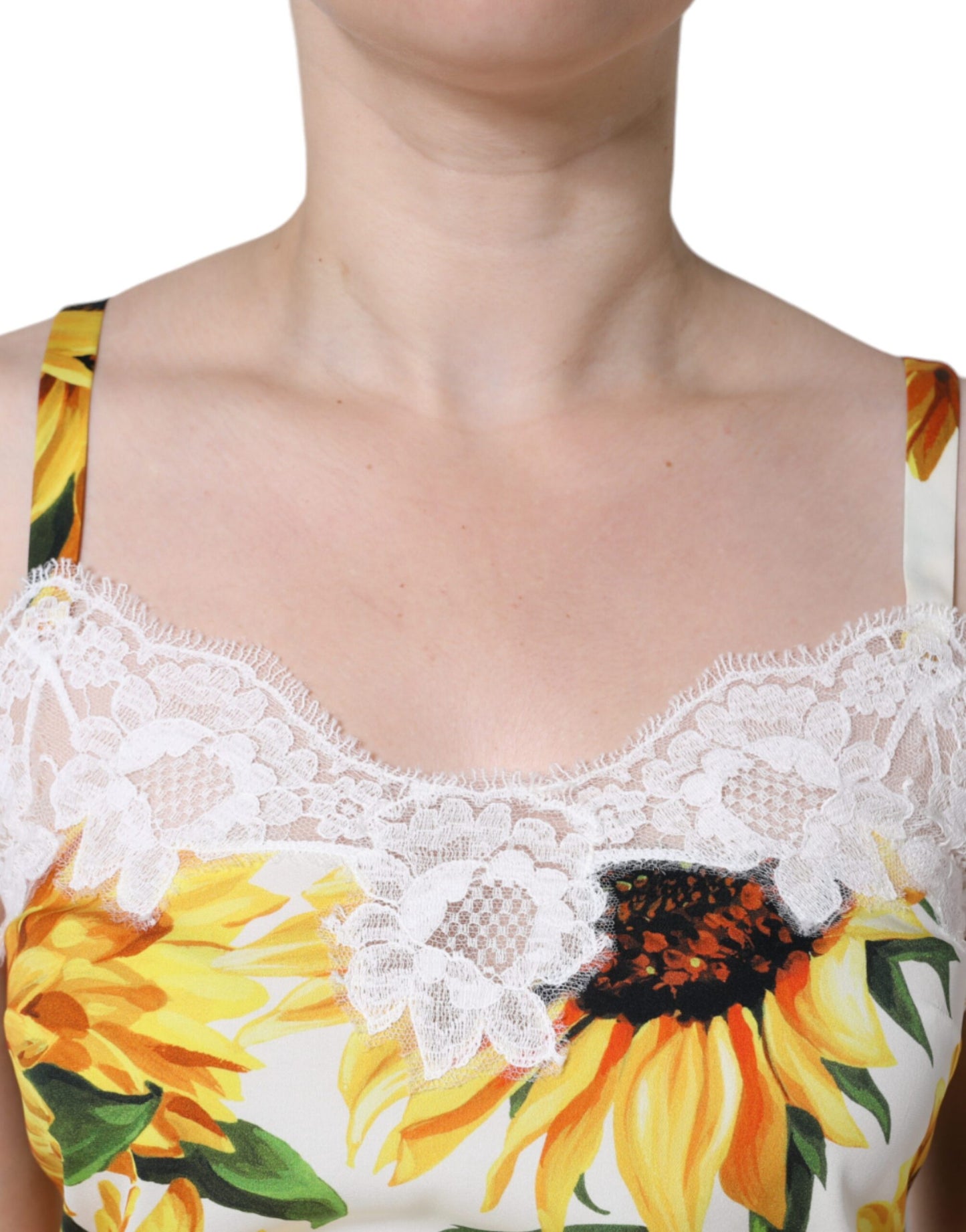  - White Silk Sunflower Lace Sleeveless Tank Top