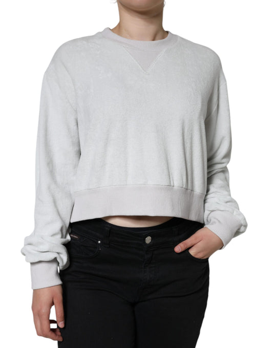  - White Nylon Stretch Crew Neck Pullover Sweater