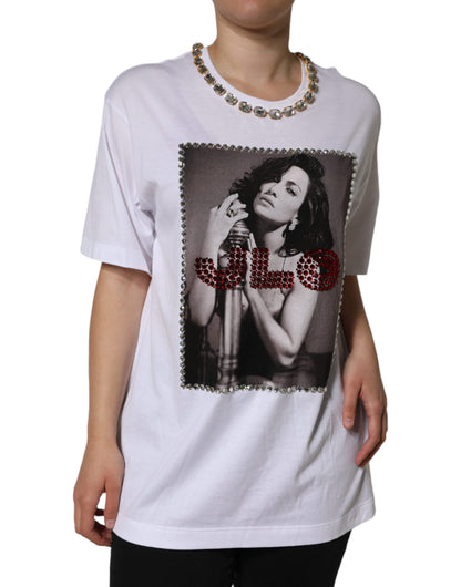 White Women's Crystal Embellished J.Lo Print T-Shirt