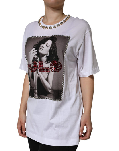 White Women's Crystal Embellished J.Lo Print T-Shirt