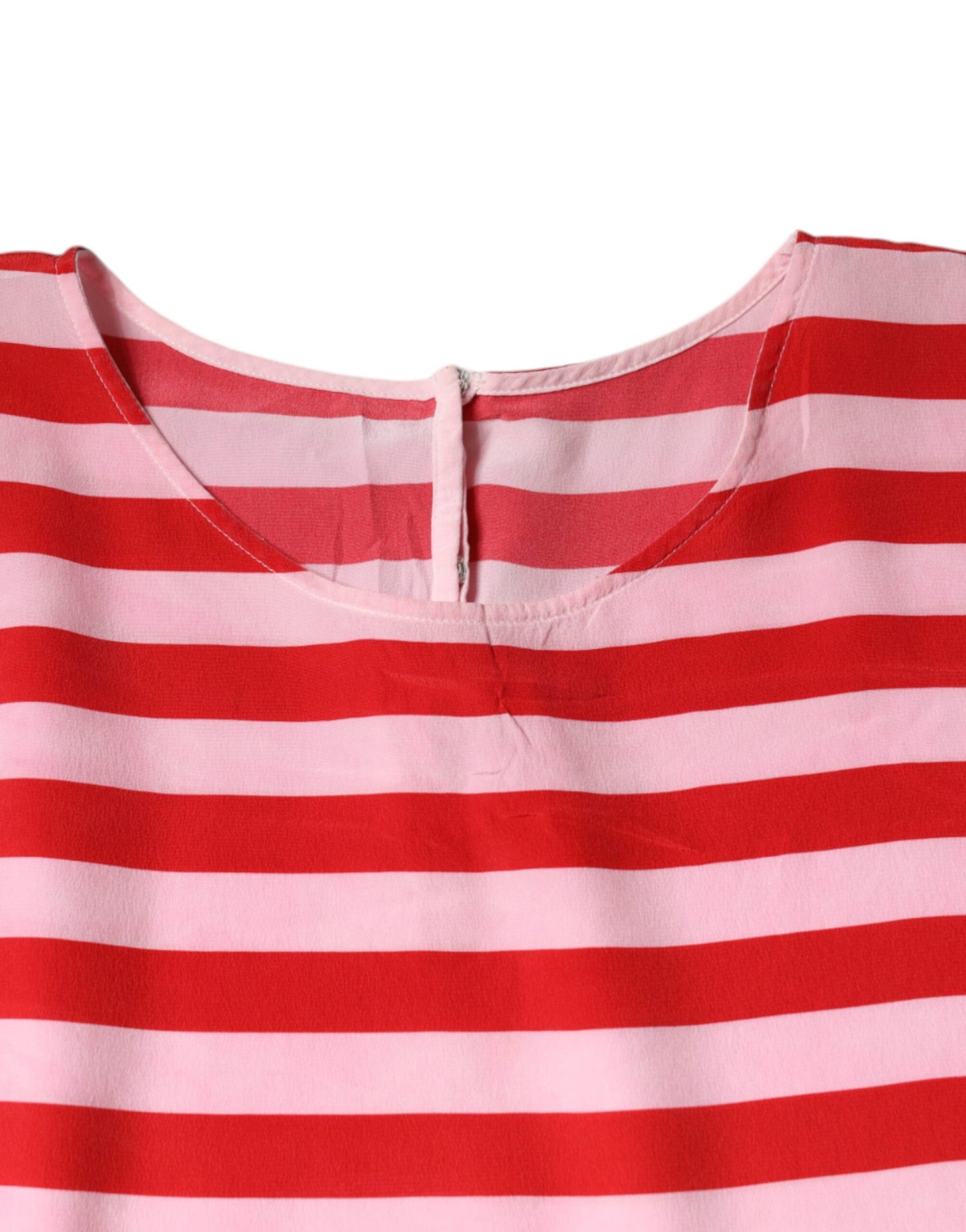  - White Red Striped Silk Round Neck T-shirt