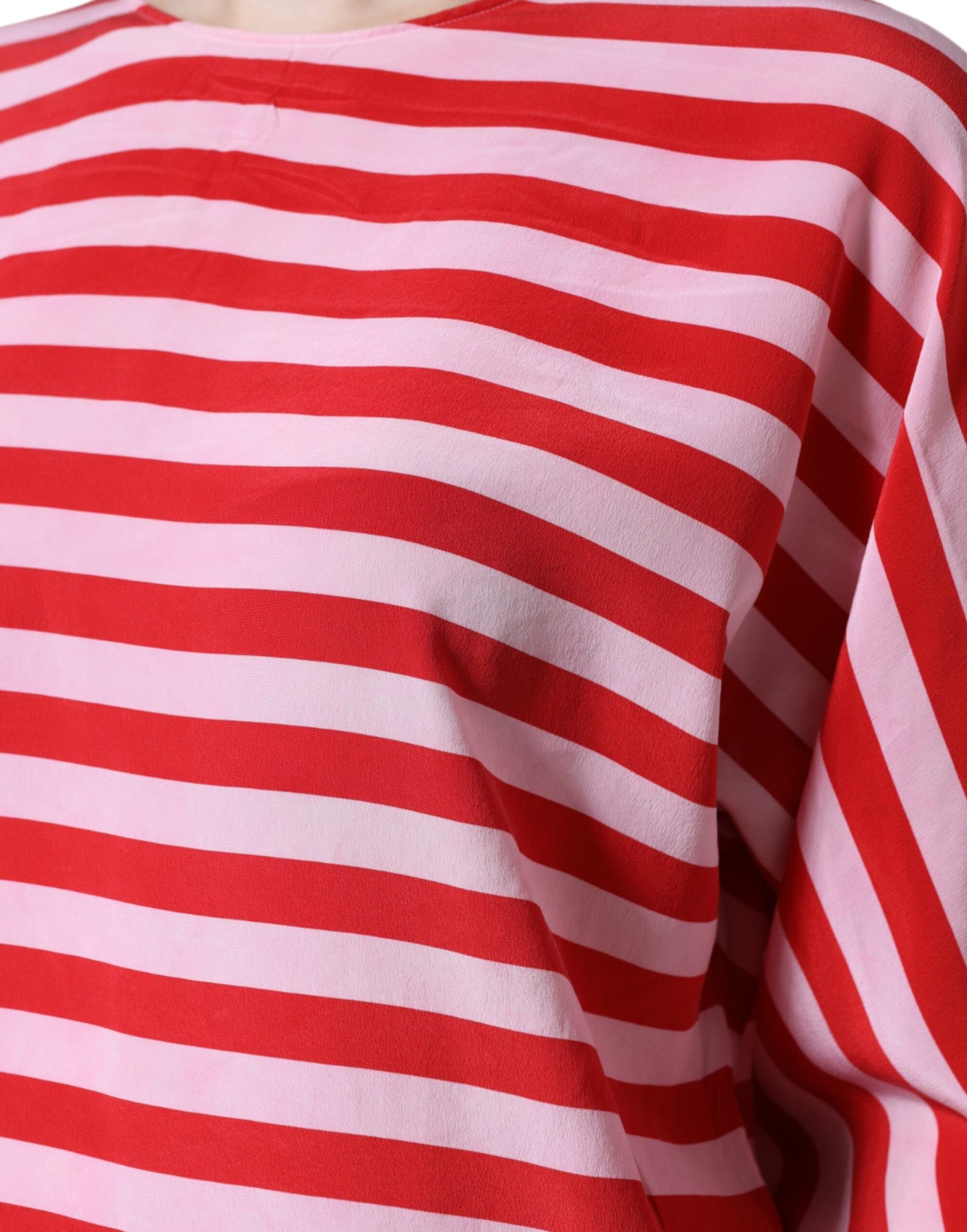  - White Red Striped Silk Round Neck T-shirt