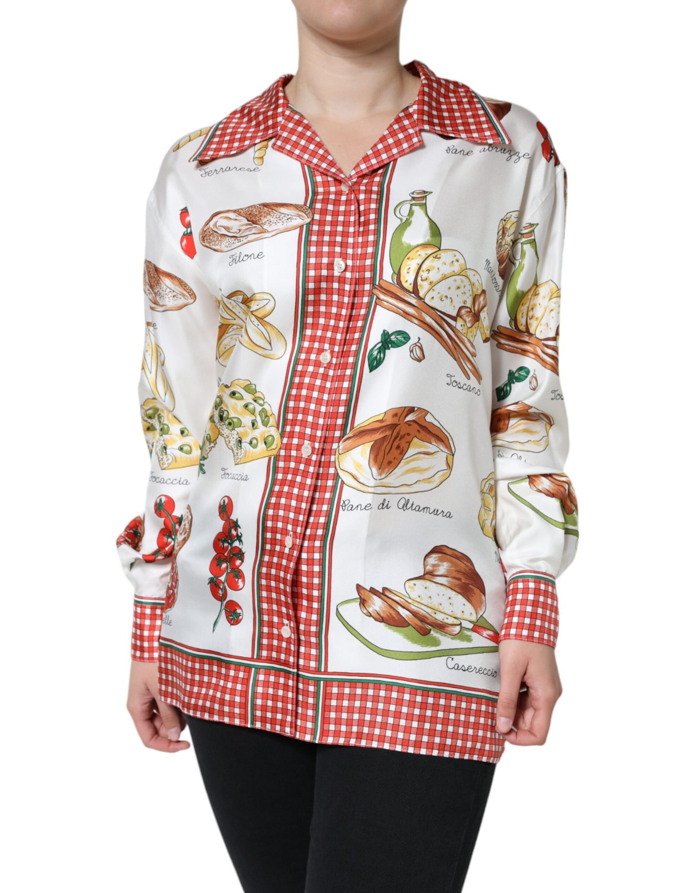  - Multicolor Bread Print Collared Blouse Top