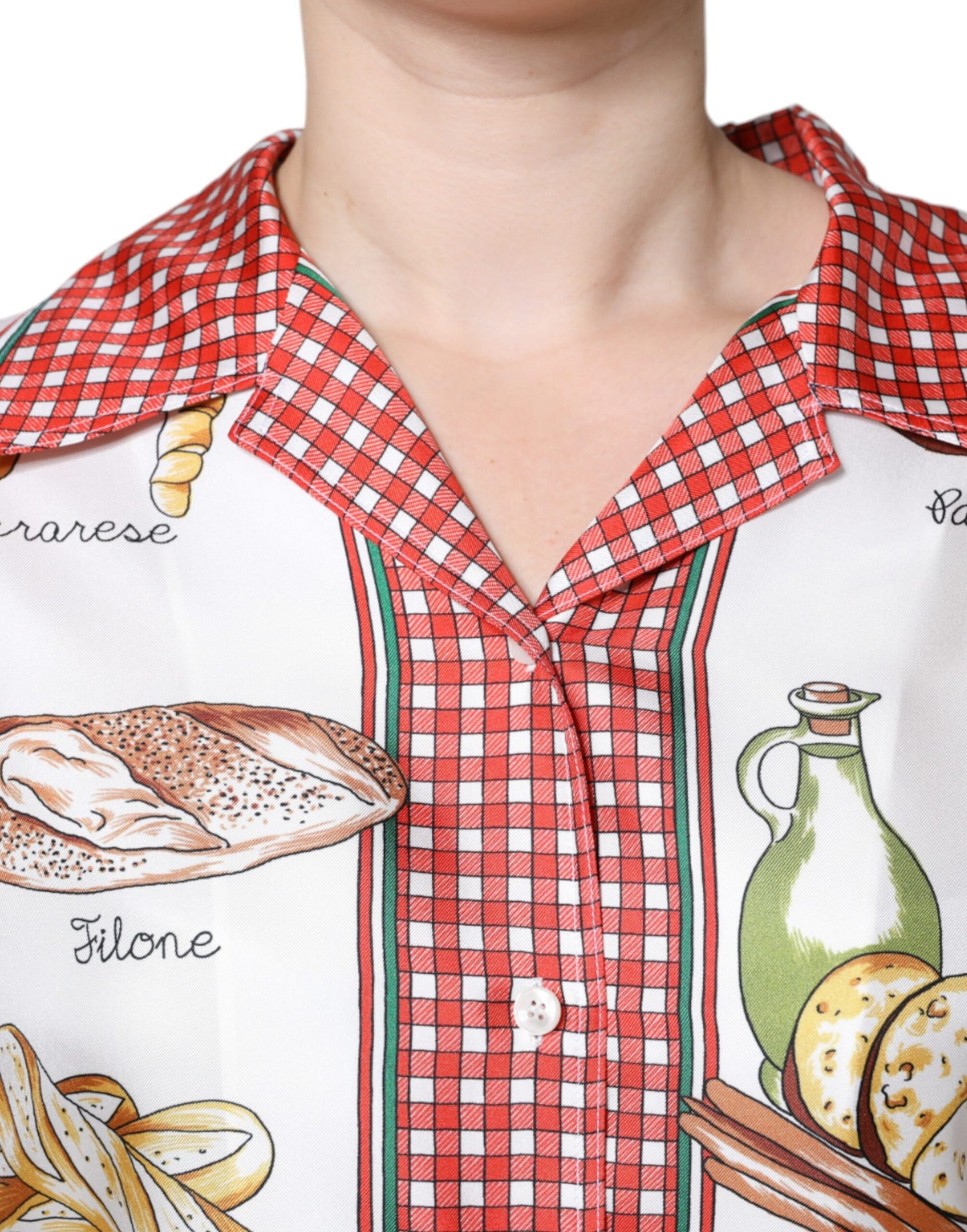  - Multicolor Bread Print Collared Blouse Top