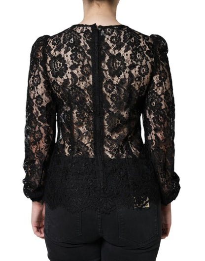  - Black Floral Lace See Through Long Sleeve Top