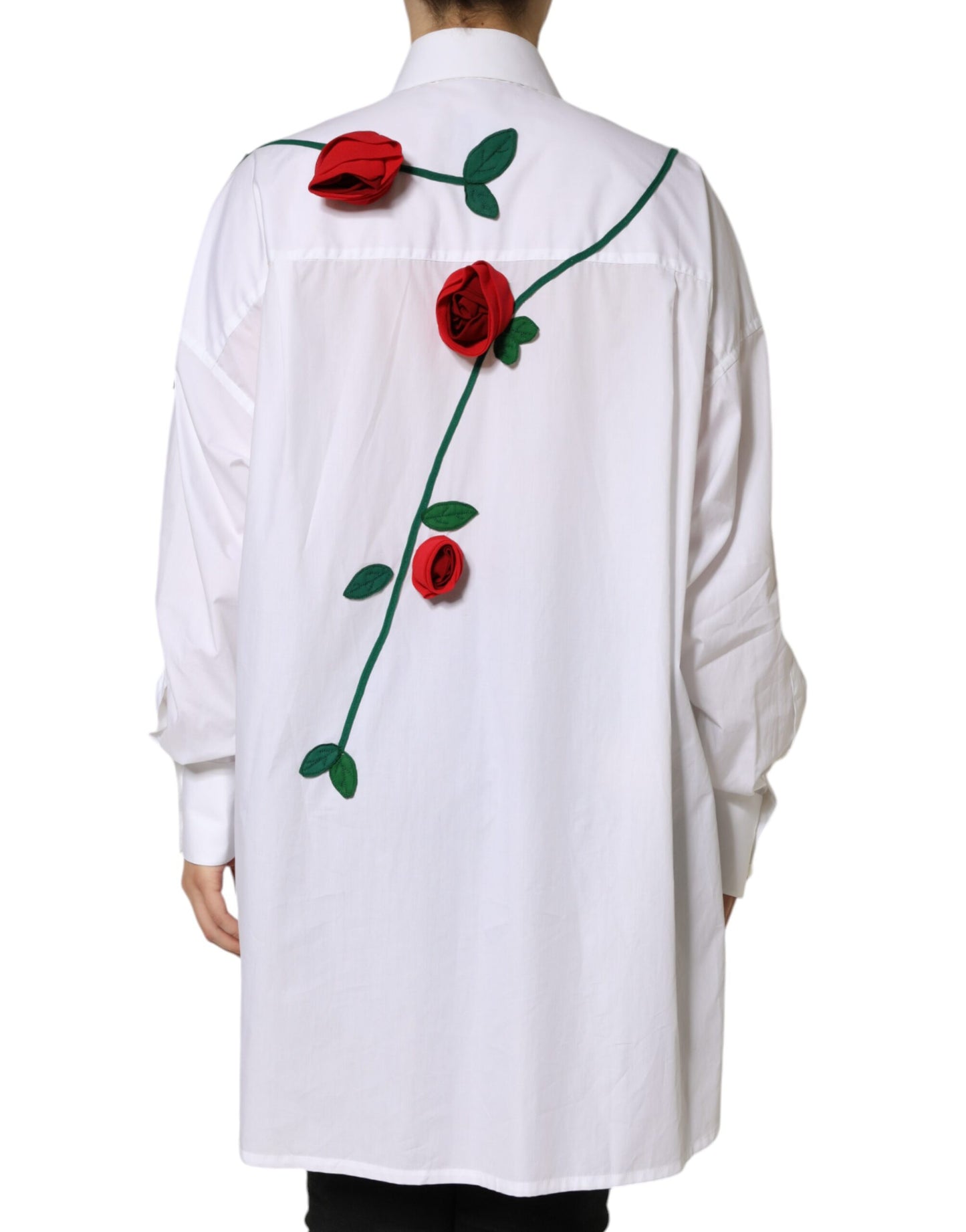  - White Cotton Flower Applique Dress Shirt Top