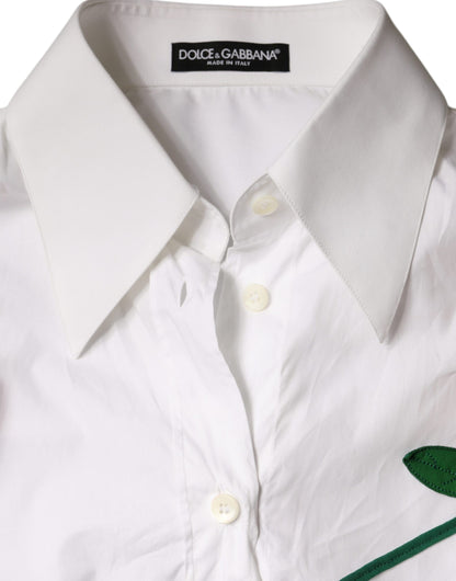  - White Cotton Flower Applique Dress Shirt Top