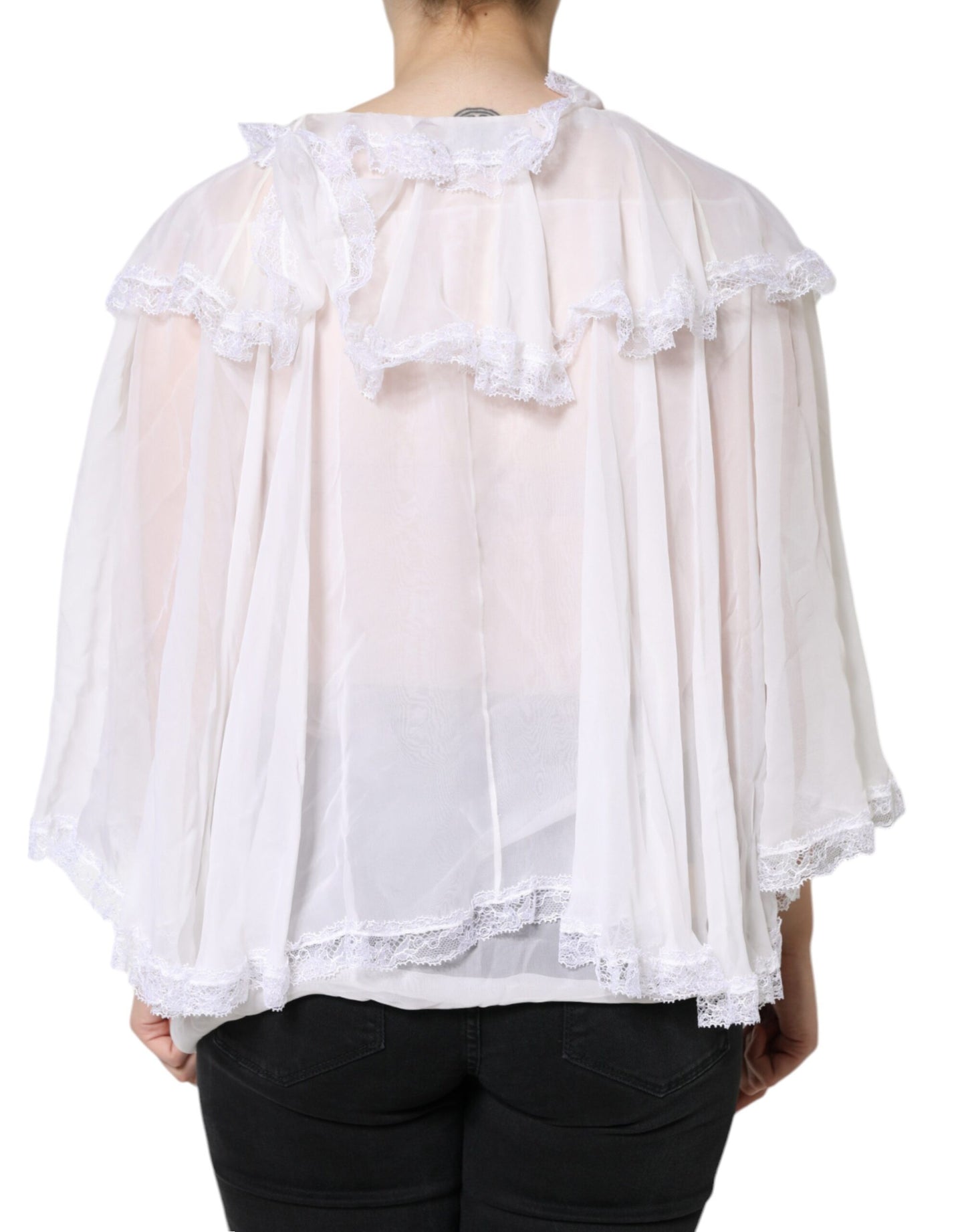  - White Ruffles Lace Long Sleeve Blouse Top