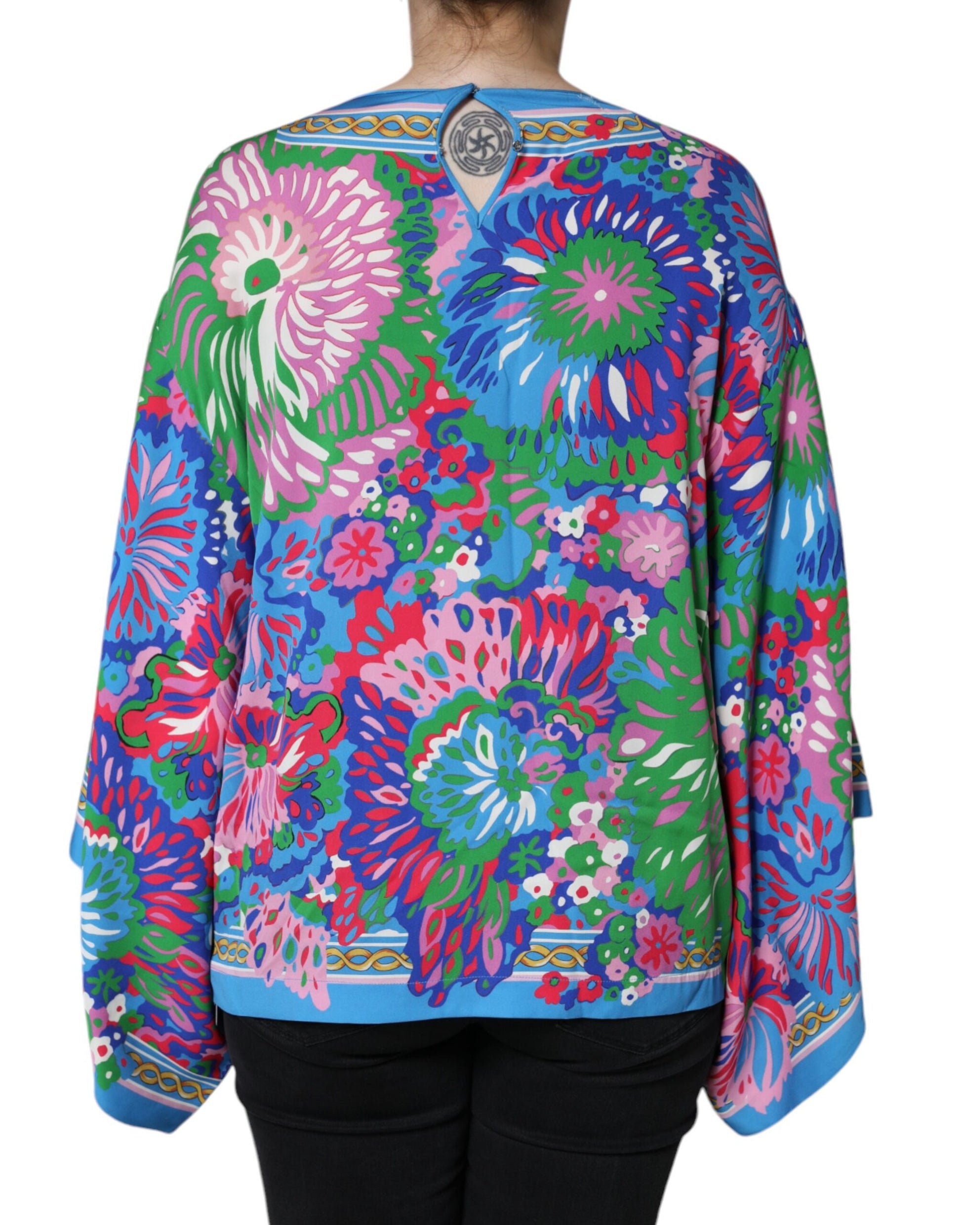 Multicolor Floral Charmeuse Kimono Sleeve Tunic Top